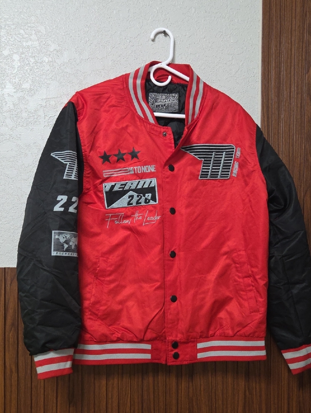 Brooklyn Cloth Racing Team Bomber Jacket Red Black Varsity Pit Crew - Size L